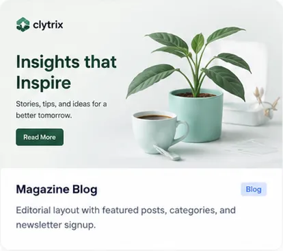 Magazine-style WordPress blog theme with featured posts and newsletter signup